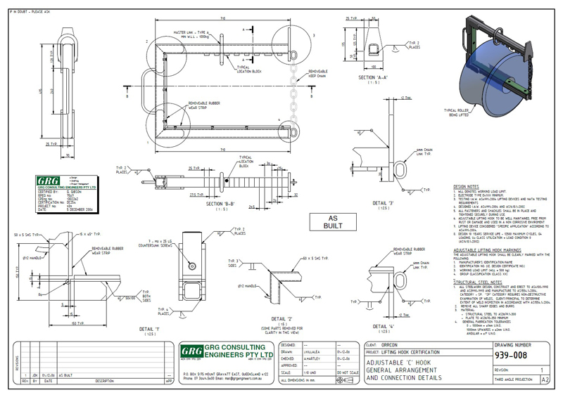 Figure 1: Design Certification Drawing of 'C' Lifting Hook Image